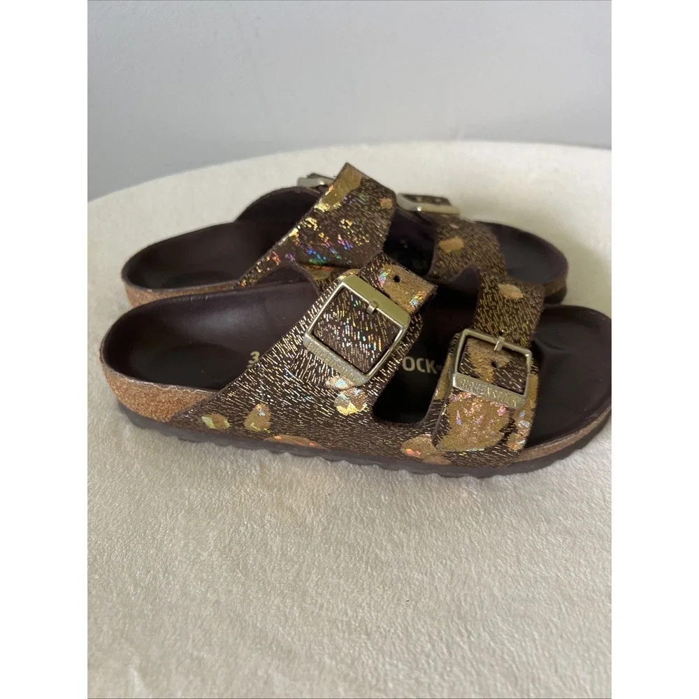 Birkenstock Exquisite Arizona Lux Metallic Sandals Size 36 Brown Free People